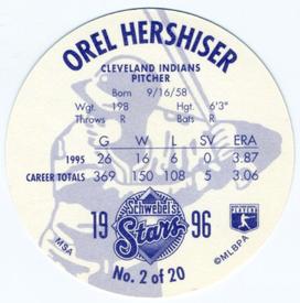 1996 Schwebel's Stars #2 Orel Hershiser Back
