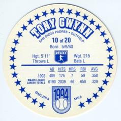 1994 Innovative Confections Discs #10 Tony Gwynn Back