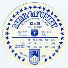 1994 Innovative Confections Discs #12 Darryl Strawberry Back