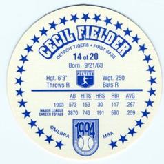 1994 Innovative Confections Discs #14 Cecil Fielder Back