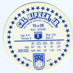 1994 Innovative Confections Discs #15 Cal Ripken Jr. Back