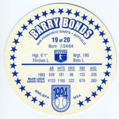 1994 Innovative Confections Discs #19 Barry Bonds Back