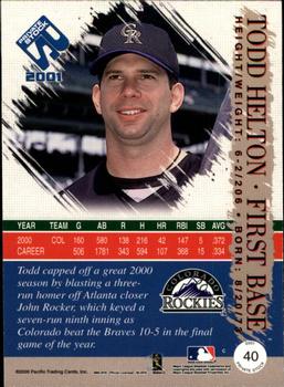 2001 Pacific Private Stock #40 Todd Helton Back