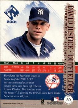 2001 Pacific Private Stock #80 David Justice Back