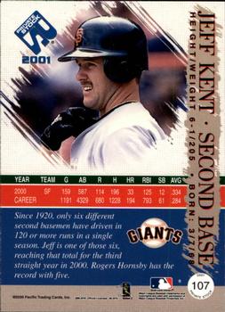 2001 Pacific Private Stock #107 Jeff Kent Back