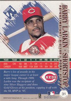 2001 Pacific Private Stock #31 Barry Larkin Back