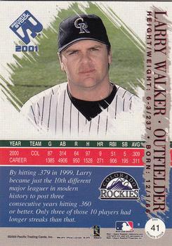 2001 Pacific Private Stock #41 Larry Walker Back