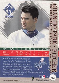 2001 Pacific Private Stock #63 Chan Ho Park Back
