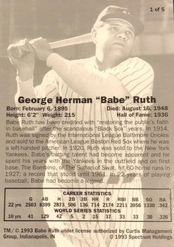 1993 Spectrum HOF I #1 Babe Ruth Back