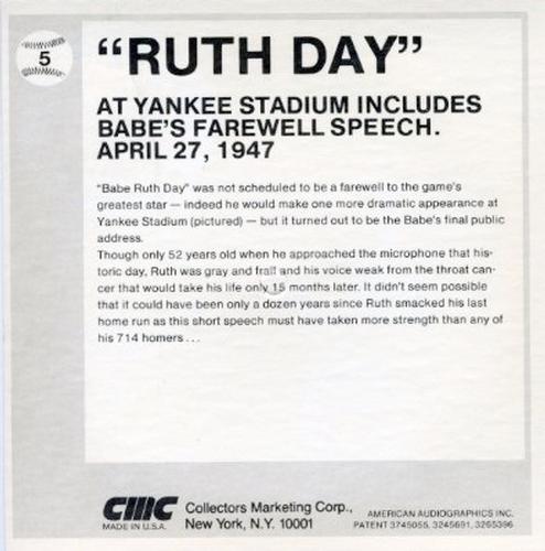 1979 CMC Talking Baseball Cards #5 Babe Ruth Back