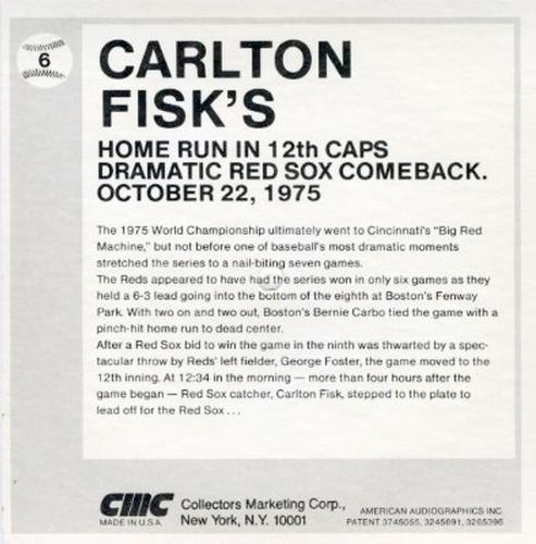 1979 CMC Talking Baseball Cards #6 Carlton Fisk Back