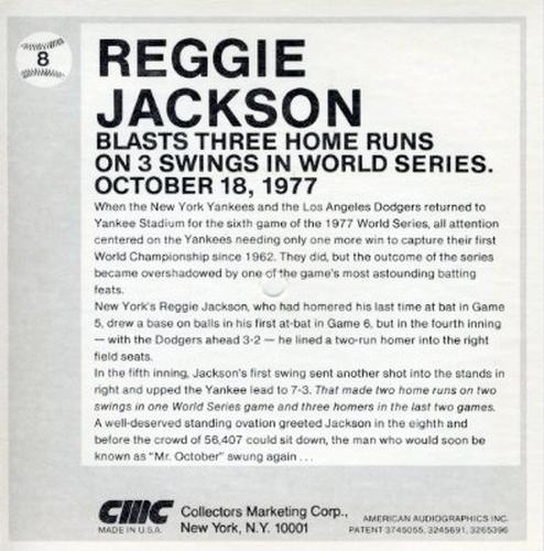 1979 CMC Talking Baseball Cards #8 Reggie Jackson Back