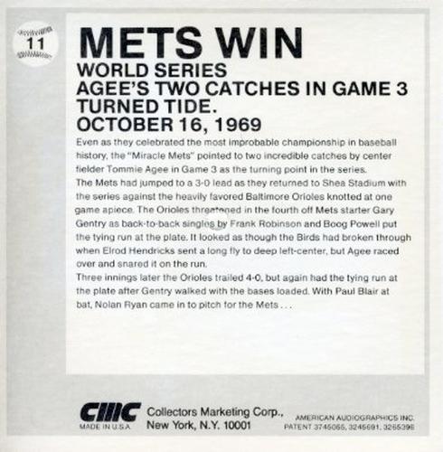 1979 CMC Talking Baseball Cards #11 Miracle Mets Back