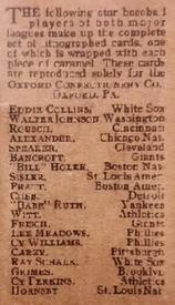 1921 Oxford Confectionery (E253) #NNO Eddie Collins Back