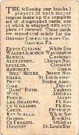 1921 Oxford Confectionery (E253) #NNO Cy Williams Back