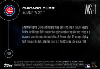 2016 Topps Now Postseason Chicago Cubs World Series Championship #WS-1 Chicago Cubs Back