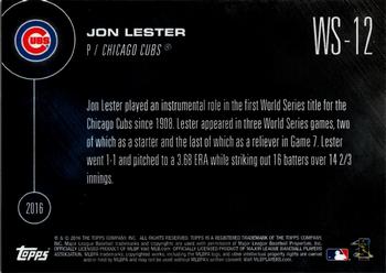 2016 Topps Now Postseason Chicago Cubs World Series Championship #WS-12 Jon Lester Back