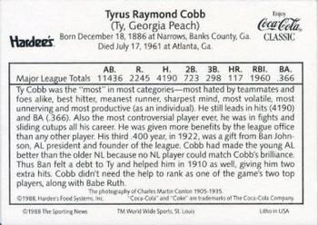 1988 Hardee's / Coca Cola Classic #NNO Ty Cobb Back