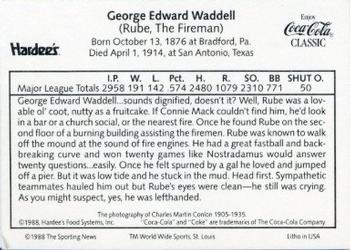 1988 Hardee's / Coca Cola Classic #NNO Rube Waddell Back