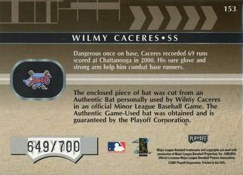 2001 Playoff Absolute Memorabilia #153 Wilmy Caceres Back