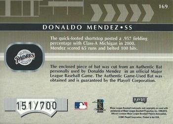 2001 Playoff Absolute Memorabilia #169 Donaldo Mendez Back