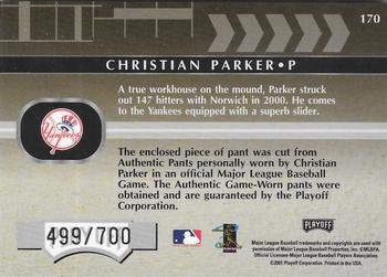 2001 Playoff Absolute Memorabilia #170 Christian Parker Back