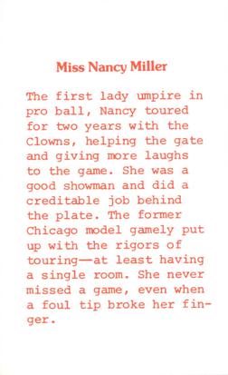 1976 Laughlin Indianapolis Clowns #9 Nancy Miller Back