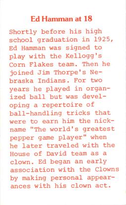 1976 Laughlin Indianapolis Clowns #12 Ed Hamman Back