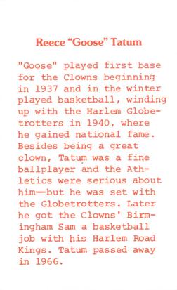 1976 Laughlin Indianapolis Clowns #16 Goose Tatum Back