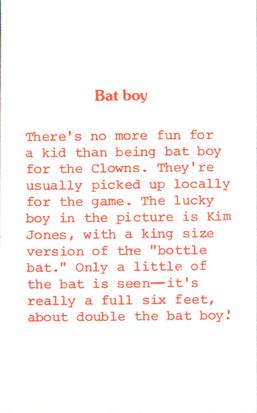 1976 Laughlin Indianapolis Clowns #19 Bat Boy (Kim Jones) Back