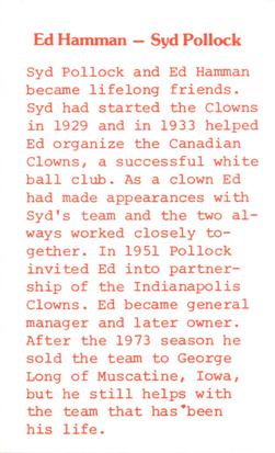 1976 Laughlin Indianapolis Clowns #23 Ed Hamman / Syd Pollock Back