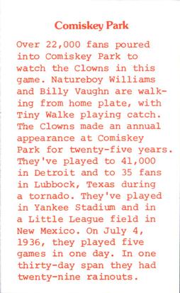 1976 Laughlin Indianapolis Clowns #26 Comiskey Park Back