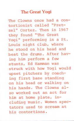 1976 Laughlin Indianapolis Clowns #35 The Great Yogi Back