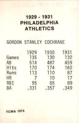 1974 TCMA 1929-1931 Philadelphia Athletics #NNO Mickey Cochrane Back