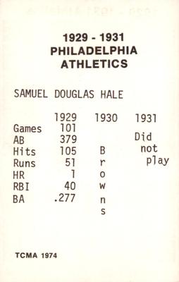 1974 TCMA 1929-1931 Philadelphia Athletics #NNO Sammy Hale Back