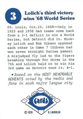 1976 Laughlin Diamond Jubilee #3 Lolich's third victory wins '68 World Series Back