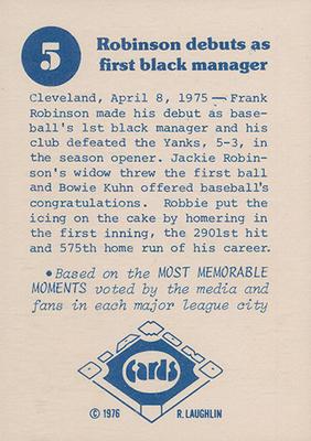 1976 Laughlin Diamond Jubilee #5 Robinson debuts as first black manager, homers Back