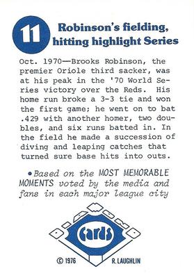 1976 Laughlin Diamond Jubilee #11 Robinson's fielding, hitting highlight '70 Series Back