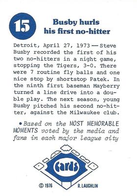 1976 Laughlin Diamond Jubilee #15 Busby hurls his first no-hitter Back