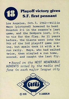 1976 Laughlin Diamond Jubilee #18 Playoff victory gives S.F. first pennant Back