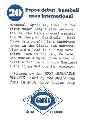1976 Laughlin Diamond Jubilee #20 Expos debut as baseball goes international Back