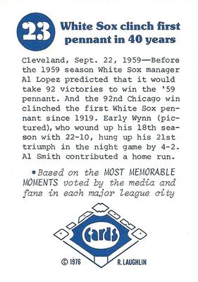 1976 Laughlin Diamond Jubilee #23 White Sox clinch first pennant in 40 years Back