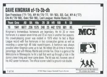 1992 MCI MLBPA Ambassadors of Baseball #7 Dave Kingman Back