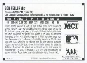 1992 MCI MLBPA Ambassadors of Baseball #14 Bob Feller Back