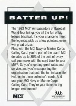 1992 MCI MLBPA Ambassadors of Baseball #NNO Header card Back