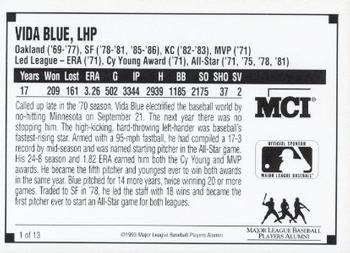 1993 MCI MLBPA Ambassadors of Baseball #1 Vida Blue Back