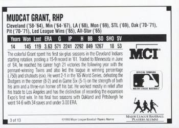 1993 MCI MLBPA Ambassadors of Baseball #3 Mudcat Grant Back