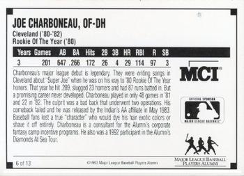 1993 MCI MLBPA Ambassadors of Baseball #6 Joe Charboneau Back