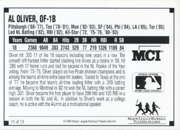 1993 MCI MLBPA Ambassadors of Baseball #11 Al Oliver Back