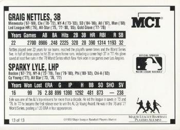 1993 MCI MLBPA Ambassadors of Baseball #13 Graig Nettles / Sparky Lyle Back
